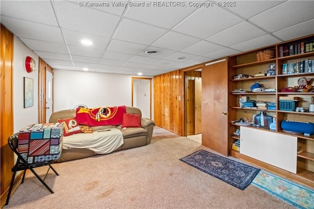 1204 Crown Dr, South Charleston, WV 25309 - living room featuring carpet floors, a drop ceiling, and recessed lighting