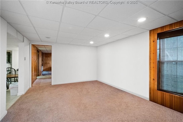 1204 Crown Dr, South Charleston, WV 25309 - empty room with carpet floors, wooden walls, a paneled ceiling, and recessed lighting