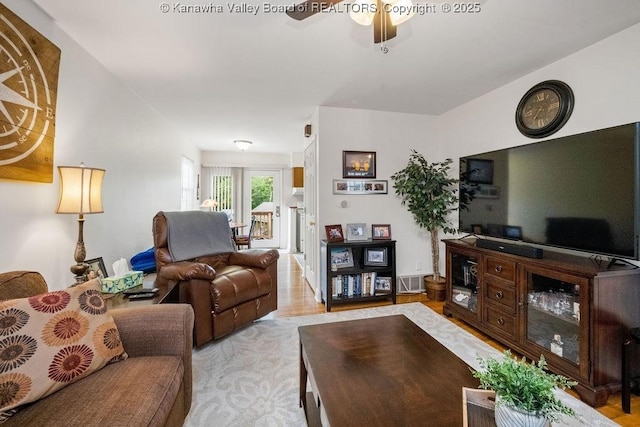 1013 Walnut Rd Unit 4, Charleston, WV 25314 - living room featuring a ceiling fan and light wood-type flooring