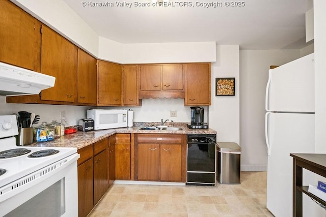 1013 Walnut Rd Unit 4, Charleston, WV 25314 - kitchen featuring white appliances, under cabinet range hood, brown cabinets, and light countertops