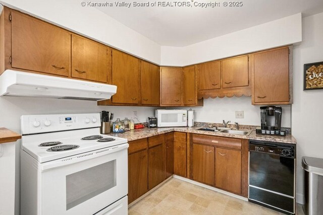 1013 Walnut Rd Unit 4, Charleston, WV 25314 - kitchen featuring white appliances, under cabinet range hood, brown cabinetry, and light countertops