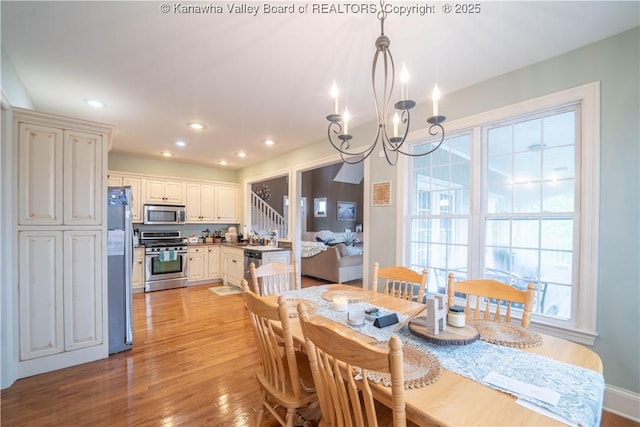 365 Tyler Way, Scott Depot, WV 25560 - dining space with a chandelier, light wood-style floors, and recessed lighting