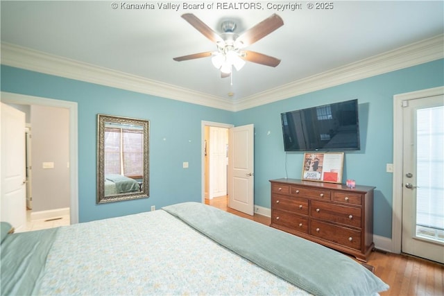 365 Tyler Way, Scott Depot, WV 25560 - bedroom featuring crown molding, wood finished floors, multiple windows, and ceiling fan