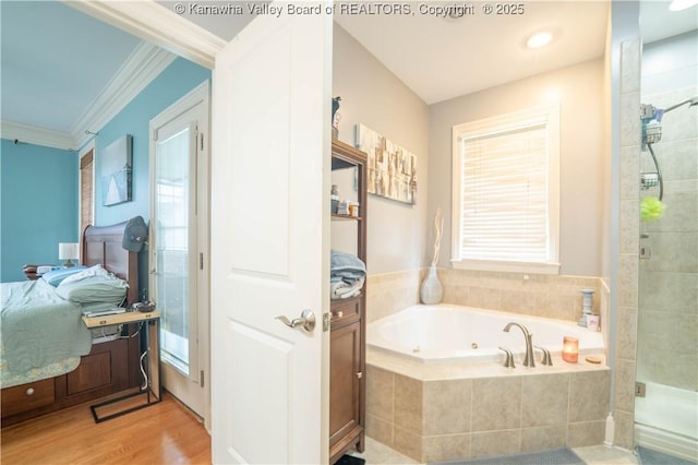 365 Tyler Way, Scott Depot, WV 25560 - full bathroom with a shower stall, a jetted tub, crown molding, and wood finished floors