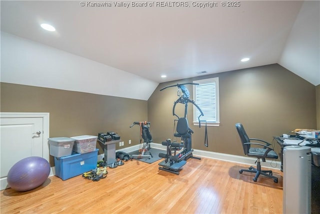 365 Tyler Way, Scott Depot, WV 25560 - workout room featuring lofted ceiling, wood finished floors, and recessed lighting