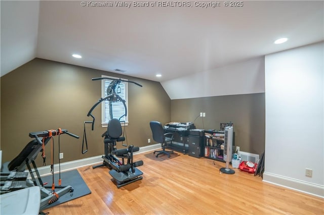 365 Tyler Way, Scott Depot, WV 25560 - exercise area with wood finished floors, vaulted ceiling, and recessed lighting