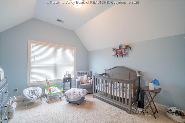 365 Tyler Way, Scott Depot, WV 25560 - bedroom with vaulted ceiling, carpet flooring, and a crib