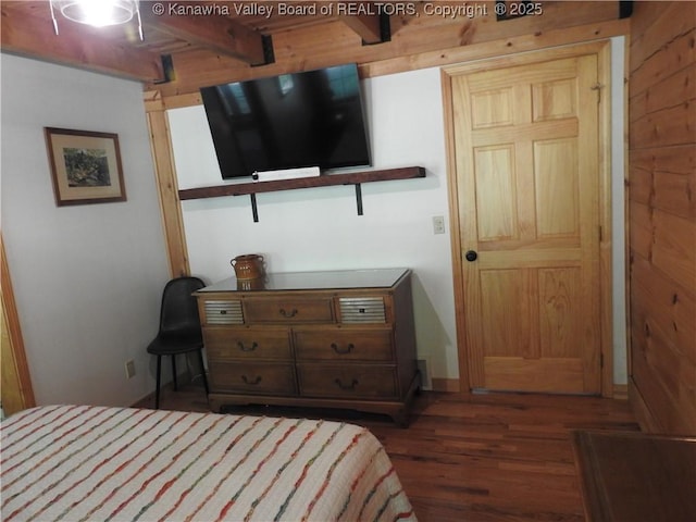 5609 Hurricane Creek Rd, Hurricane, WV 25526 - bedroom featuring dark wood-style flooring and beam ceiling