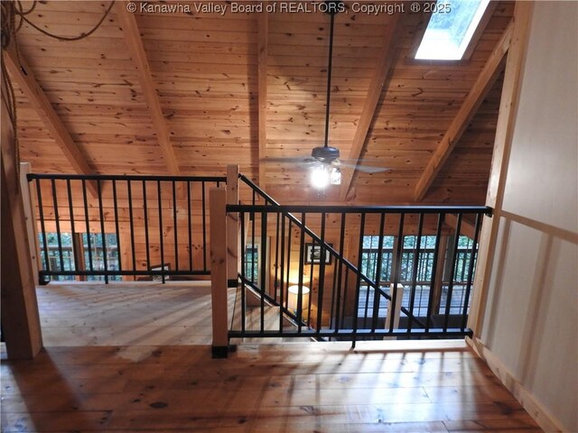 5609 Hurricane Creek Rd, Hurricane, WV 25526 - stairway featuring wooden ceiling, healthy amount of natural light, hardwood / wood-style flooring, and ceiling fan