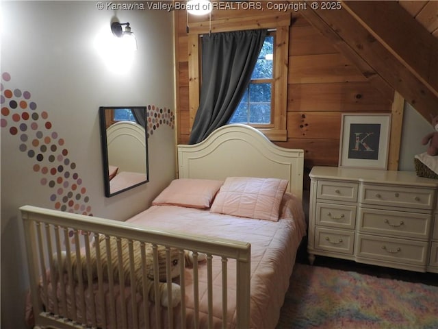 5609 Hurricane Creek Rd, Hurricane, WV 25526 - bedroom featuring wood walls