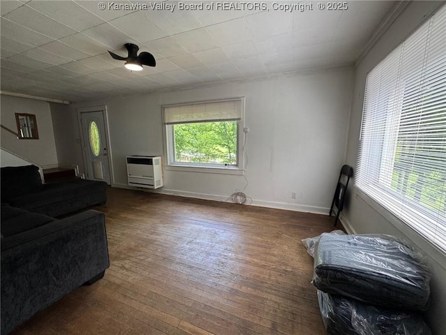 292 Maysel Laurel Ridge Rd, Wv, WV 25133 - living room with heating unit, wood finished floors, stairway, and ceiling fan