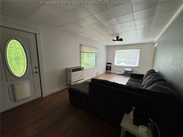 292 Maysel Laurel Ridge Rd, Wv, WV 25133 - living room featuring wood finished floors, crown molding, and heating unit