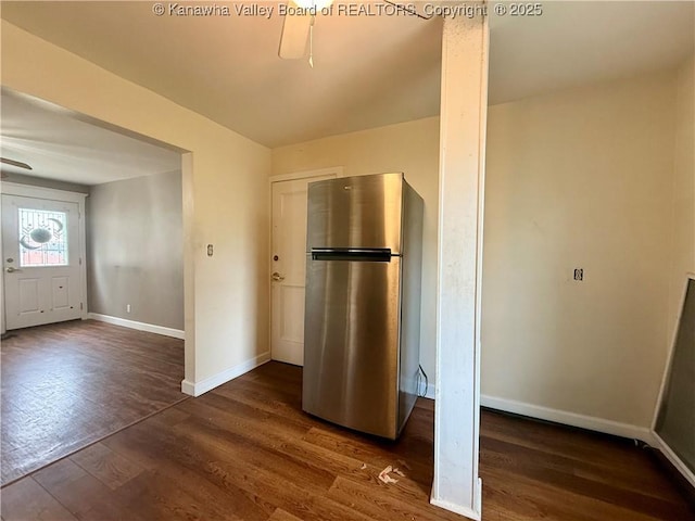 415 Kenna Dr Unit 94, South Charleston, WV 25309 - kitchen featuring freestanding refrigerator, a ceiling fan, and dark wood finished floors