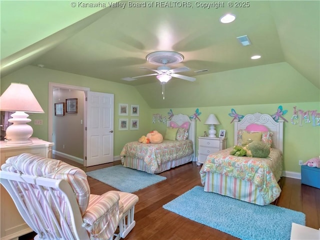 948 Little Coal River Rd, Alum Creek, WV 25003 - bedroom featuring vaulted ceiling, wood finished floors, ceiling fan, and recessed lighting