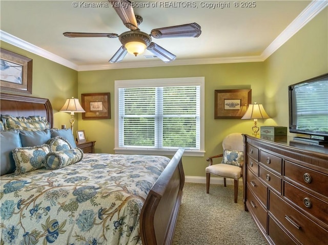 948 Little Coal River Rd, Alum Creek, WV 25003 - bedroom with carpet, ornamental molding, and ceiling fan