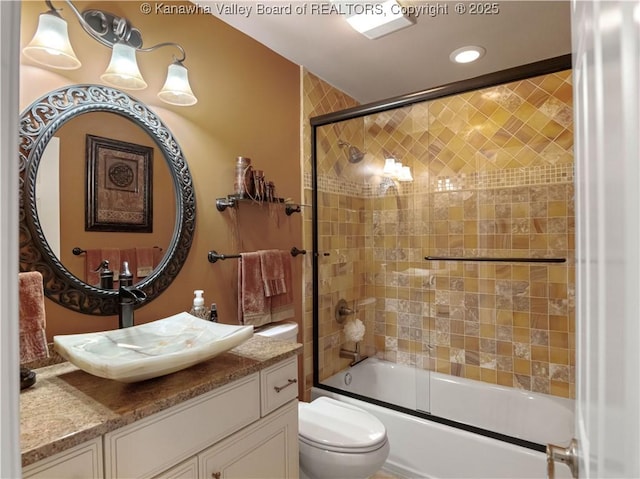 948 Little Coal River Rd, Alum Creek, WV 25003 - bathroom featuring vanity, enclosed tub / shower combo, and recessed lighting