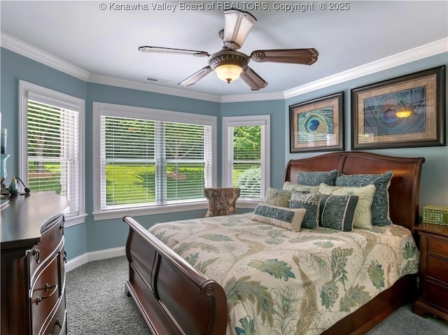 948 Little Coal River Rd, Alum Creek, WV 25003 - bedroom with carpet, ornamental molding, and ceiling fan