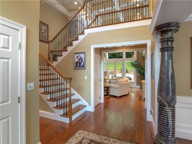 948 Little Coal River Rd, Alum Creek, WV 25003 - entrance foyer with hardwood / wood-style floors, a towering ceiling, and stairway