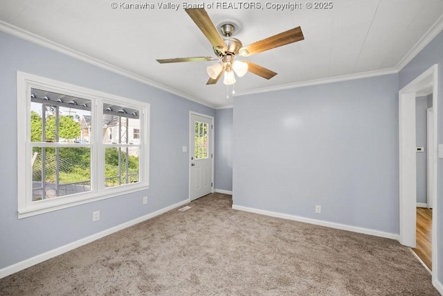 528 Medina St, Charleston, WV 25302 - carpeted spare room featuring ornamental molding and ceiling fan