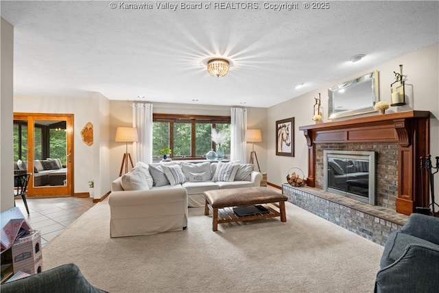 137 Summit Ridge Rd, Hurricane, WV 25526 - tiled living area with a fireplace and a textured ceiling