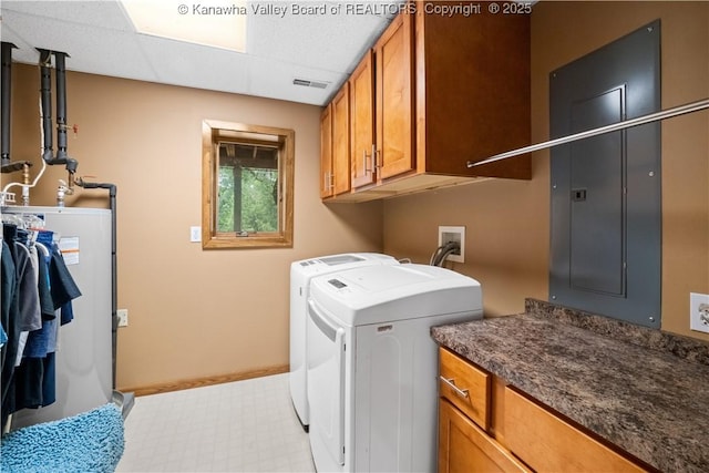 137 Summit Ridge Rd, Hurricane, WV 25526 - laundry area featuring washing machine and clothes dryer, cabinet space, electric panel, and light floors