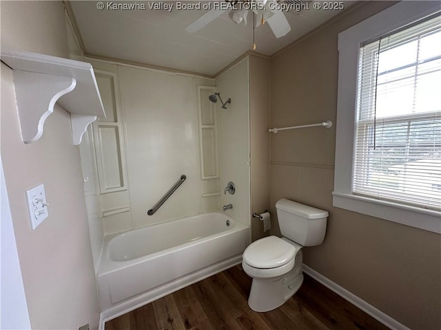 2309 Jefferson Ave, Point Pleasant, WV 25550 - bathroom with wood finished floors, shower / bathtub combination, and a ceiling fan