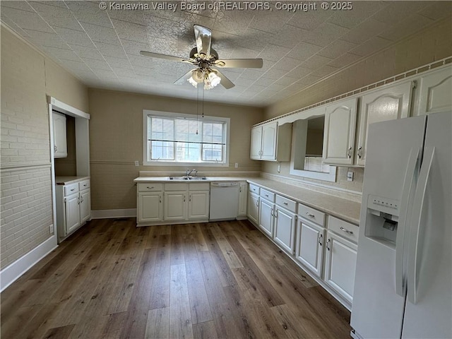 2309 Jefferson Ave, Point Pleasant, WV 25550 - kitchen featuring white appliances, dark wood finished floors, light countertops, a ceiling fan, and white cabinets
