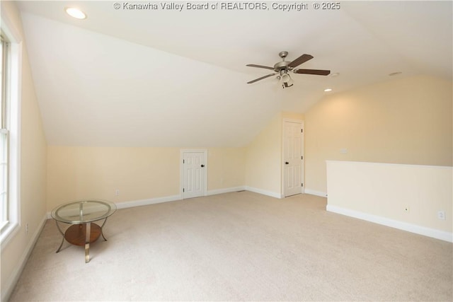 705 Christian Dr, Charleston, WV 25314 - additional living space featuring carpet, vaulted ceiling, ceiling fan, and recessed lighting