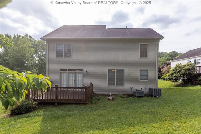 705 Christian Dr, Charleston, WV 25314 - back of property featuring a deck, a lawn, and french doors