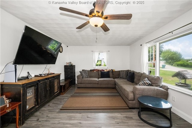 733 Divide Ridge Rd, Given, WV 25245 - living area featuring wood finished floors and a ceiling fan