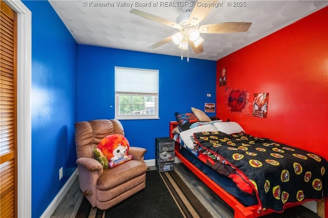 733 Divide Ridge Rd, Given, WV 25245 - bedroom with ceiling fan and wood finished floors