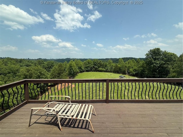 1304 Riffee Ridge Rd, Given, WV 25245 - wooden terrace featuring a wooded view and a yard