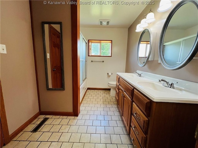 2635 Greenhills Rd, Ravenswood, WV 26164 - full bathroom with double vanity, tile patterned floors, and shower / bath combination with glass door