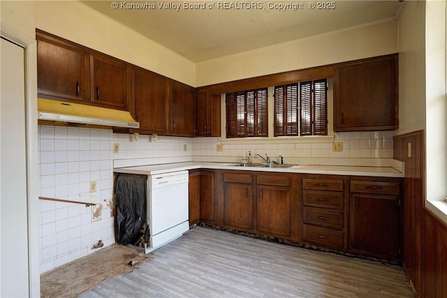 2620 Bard Ave, Saint Albans, WV 25177 - kitchen featuring dishwasher, under cabinet range hood, light countertops, and backsplash