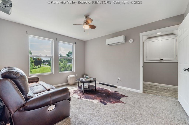 4862 Mont Union Rd, Fraziers Bottom, WV 25082 - sitting room with a wall mounted air conditioner, ceiling fan, and carpet floors