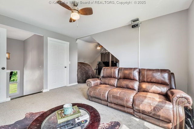 4862 Mont Union Rd, Fraziers Bottom, WV 25082 - carpeted living room featuring ceiling fan and baseboards