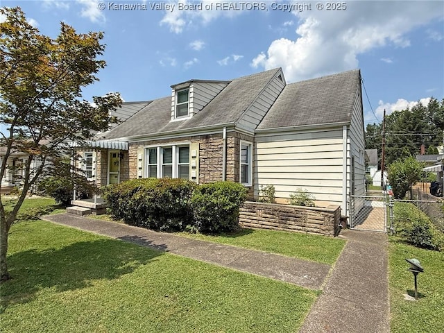4312 Lancaster Ave, Charleston, WV 25304 - new england style home featuring stone siding, a shingled roof, and a gate