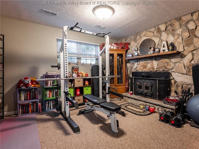 150 Timberlake Cir, Scott Depot, WV 25560 - workout area with carpet flooring and a textured ceiling