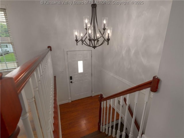 123 Dodd St, Poca, WV 25159 - entryway with a chandelier, wood finished floors, and stairway