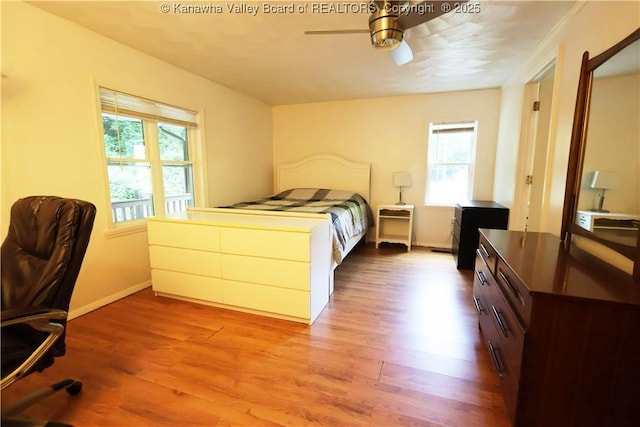 442 Porter Rd, Charleston, WV 25314 - bedroom with multiple windows, wood finished floors, and a ceiling fan