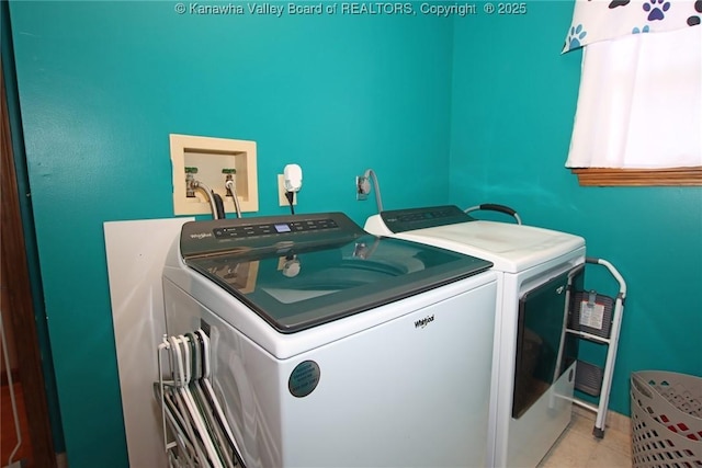 119 Falls Run Rd, Charleston, WV 25311 - laundry room featuring washer and clothes dryer and tile patterned flooring