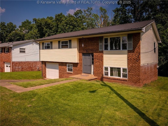 1105 Hollyberry Ln, South Charleston, WV 25309 - split foyer home with a garage, brick siding, a front yard, and a metal roof