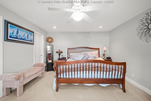 128 Westland Ests, Winfield, WV 25213 - bedroom featuring light colored carpet, recessed lighting, and a ceiling fan