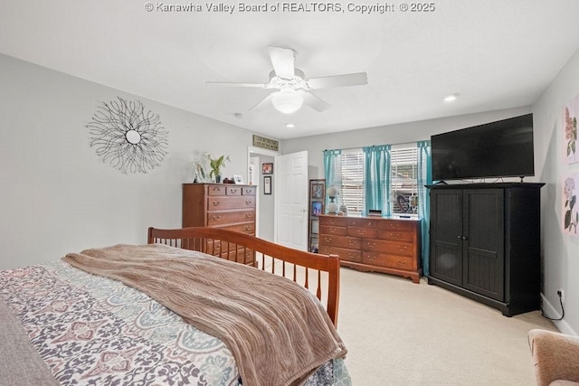 128 Westland Ests, Winfield, WV 25213 - bedroom featuring light carpet, a ceiling fan, and recessed lighting