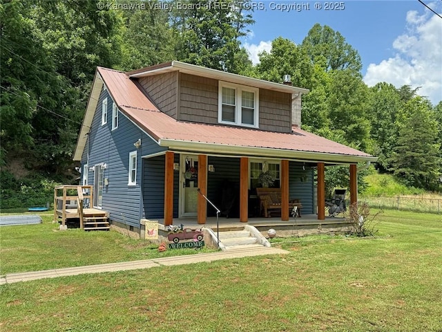 1255 Johns Creek Rd, Milton, WV 25541 - view of front facade featuring a front yard, a metal roof, and a porch