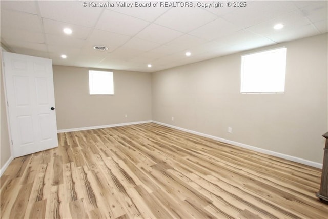 1412 Wilkie Dr, Charleston, WV 25314 - below grade area featuring a drop ceiling, light wood-style floors, and recessed lighting