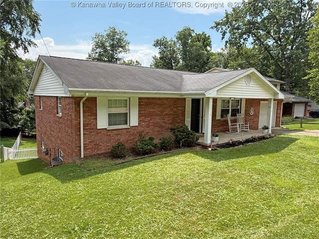 1412 Wilkie Dr, Charleston, WV 25314 - ranch-style home featuring brick siding, a porch, a shingled roof, and a garage