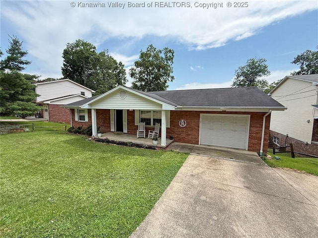1412 Wilkie Dr, Charleston, WV 25314 - ranch-style home with brick siding, a porch, driveway, and an attached garage