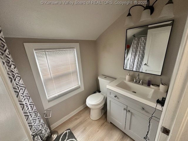 191 N Park Dr, Point Pleasant, WV 25550 - bathroom with vanity, wood finished floors, and lofted ceiling