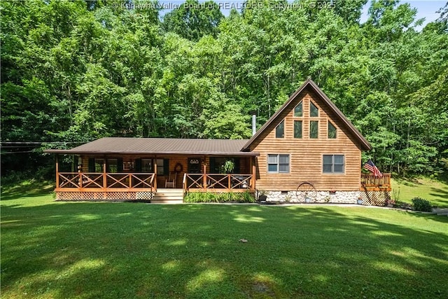 180 Tryphenia Rd, Hurricane, WV 25526 - rear view of property with a porch, a lawn, crawl space, and a wooded view